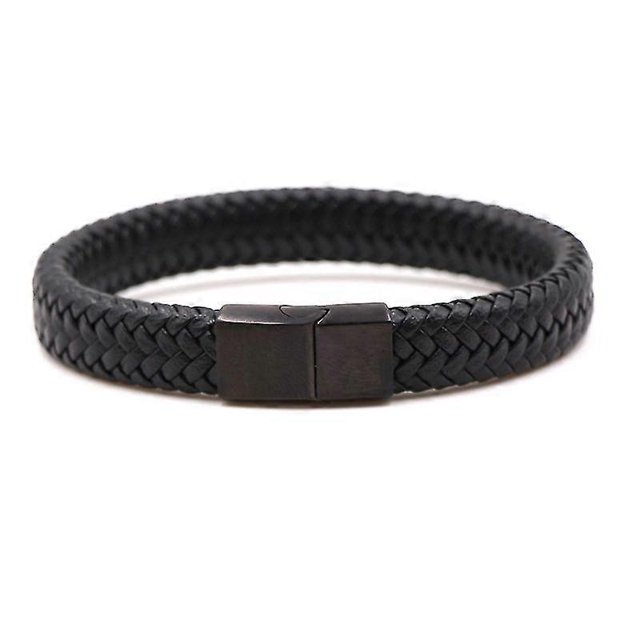 KAIYANG Pulsera de cuero sintético para hombre, estilo clásico, tejida a mano, color negro, regalo