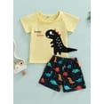 thumbnail image 2 of Seyurigaoka 2 Pieces Kids Suit Set, Letter Dinosaur Print Round Neck Short Sleeve T-Shirt+ Shorts for Boys, 9 Months-4 Years, 2 of 8