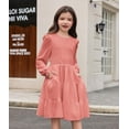 thumbnail image 6 of Arshiner Girls Dress Fall Boho Long Sleeve Shirred Smocked Tiered Party Dresses with Pockets, 6 of 6