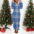 thumbnail image 2 of Women's Long Sleeve Hooded Jumpsuit Pajamas Sleepwear Romper, Winter Warm Fleece Loungewear Set with Print, Casual Comfy Homewear Sleepwear Outfit for Women | CSEONE,Blue XL, 2 of 9