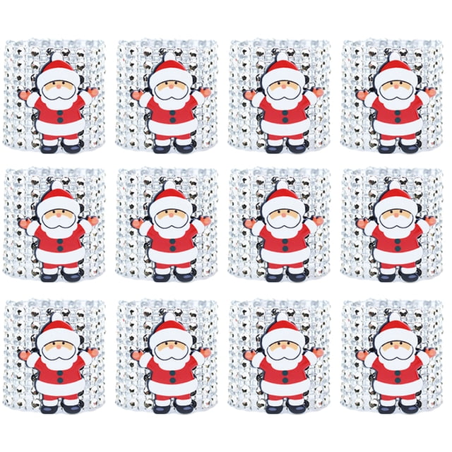 Shisuyan 12pcs Christmas Napkin Rings Serviette Buckles Holders for Dining Table Holiday Decorations (Silver)