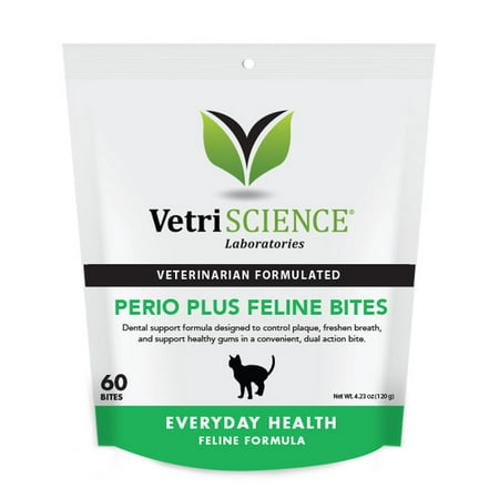 VetriScience Laboratories Perio Plus Feline Bites, Dental Health Supplement for Cats, Chicken Liver Flavor, 60