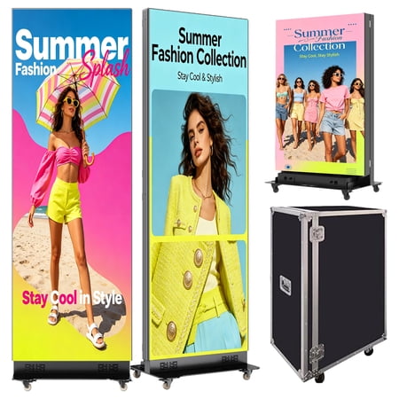 80" LED Screen Display, P1.86 LED Poster, GOB Digital Signage, Spliceable Foldable Advertising Display USB Plug&Play, APP Remote Control for Events/Rentals/Weddings, WiFi/USB/HDMI, Flight Case