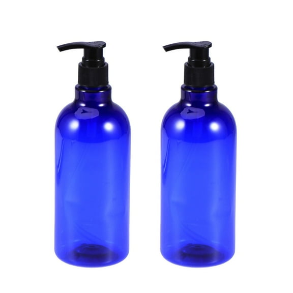 Zcyifa shampoo bottle 2pcs 500ml Screw Pump Bottles Essential Oil Liquid Makeup Atomizer Dispenser Refillable Bottles (Blue Bottle and Black Pump)