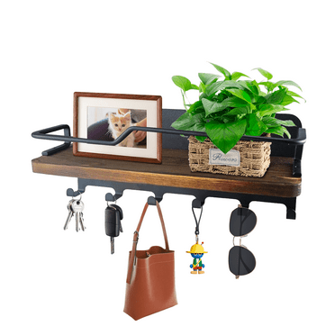 Key Holder for Wall Decorative with 6 Key Hooks and Shelf for Home Entryway, Hallway, Living Room