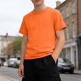 thumbnail image 2 of FRSASU Boys Athletic T-Shirts Casual Solid Color Short Sleeve Loose Crew Neck Pullover Workout Tee Tops for 5-15 Years Orange, 2 of 9