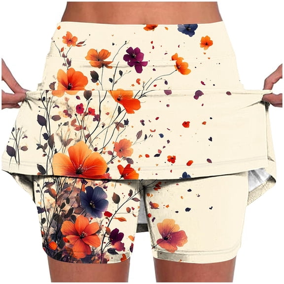 LEKWK Skirted Leggings for Women Floral Print High Waist Tennis Golf Skirted Leggings Pockets Athletic Dress Leggings Running Gym Workout Skorts