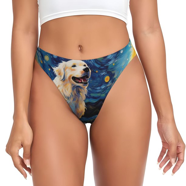 Balery Vintage Starry Sky Labrador A Tangas de Algodón para Mujer con Estampado – Ropa Interior Sexy, Transpirable, G-string-Medium