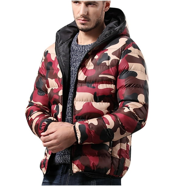 Hombres Camuflaje Casual Espesar Con capucha Cremallera Cuello con capucha Chaqueta Abrigos Pompotops oipoqjl20392