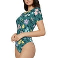 thumbnail image 2 of The Xecao Floral Women's Crew Neck Body Suit, a short-sleeved bodysuit and basic swimsuit, both comfort and style for dating and daily life, 2 of 9
