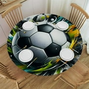 PIKWEEK Soccer Painting Round Fitted Tablecloth Fitted Table Cloth for Round Table Waterproof Wipeable Round Elastic Table Cloth Circular Table Cover with Elastic Edge