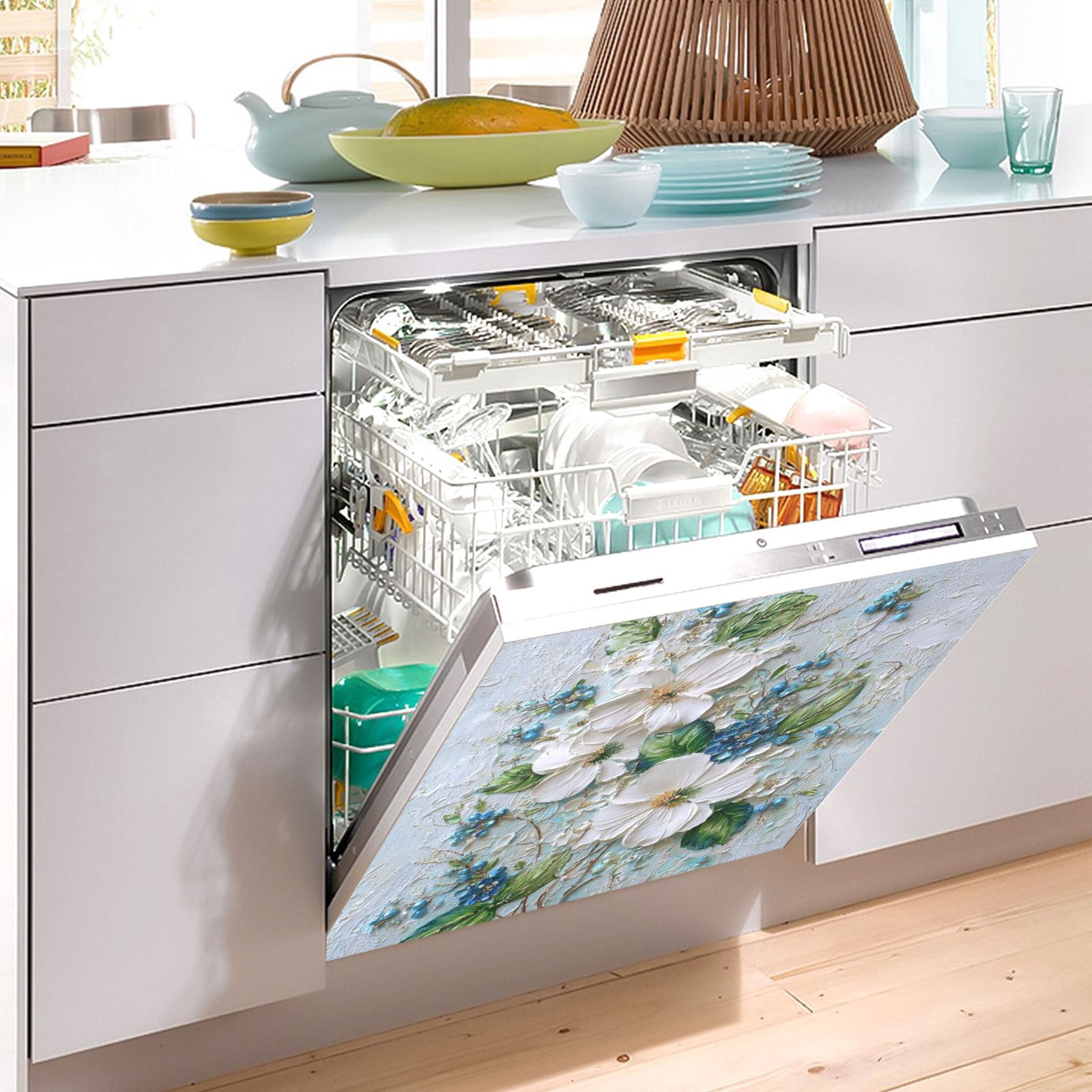 Dishwasher Sticker Magnetic Dishwasher Sticker Magnetic Decorative Sticker Refrigerator Sticker Dishwasher Decorative Stickers White Flowers