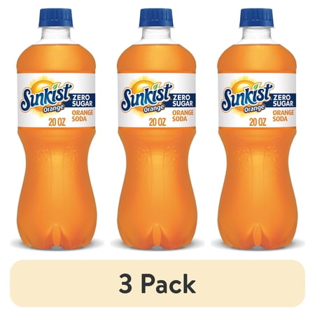 (3 pack) Sunkist Zero Sugar Orange Soda, 20 fl oz Bottle
