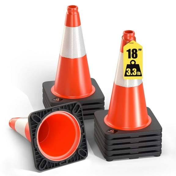 GECCO™ (10 Pack) 18 Inch 3.3 Lb Orange Traffic Cones Set | PVC Plastic & Black Base - [PRO SERIES]