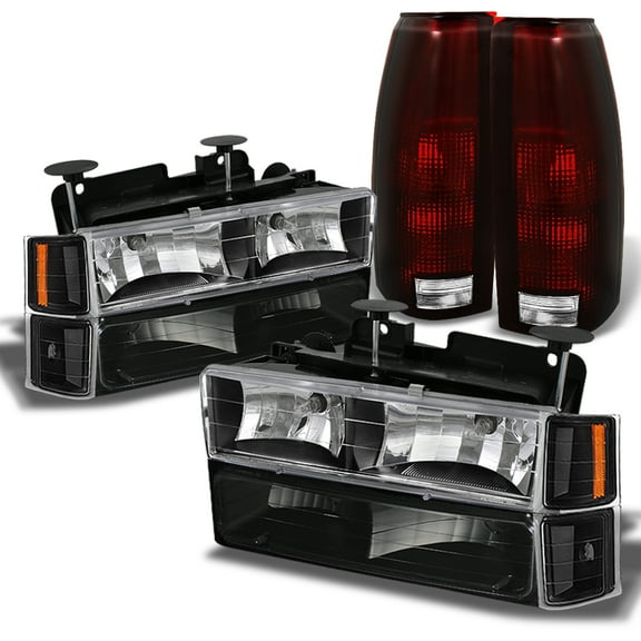 AKKON - For Chevy C/K Series Tahoe Suburban Black Bezel Headlights Bumper Signal lights Red Smoked Lens Tail Lamp