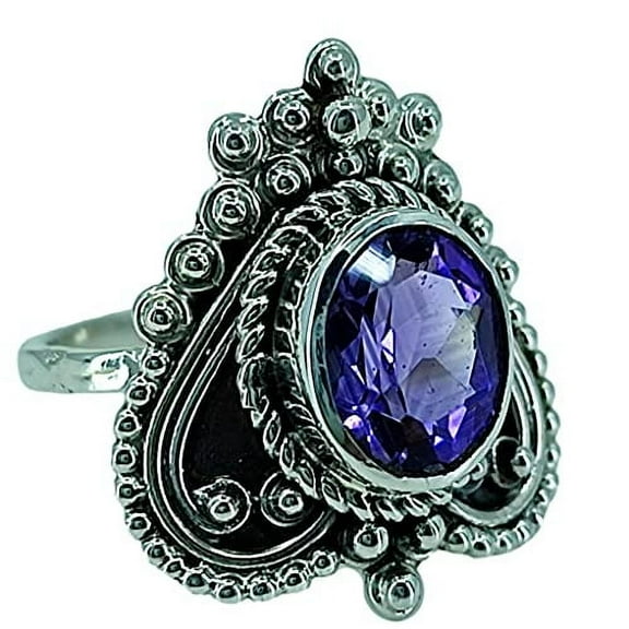 Navya Craft Amethyst Oval 925 Sterling Silver Handmade Women Statement Ring Purple Gemstone Ring Size 4.0
