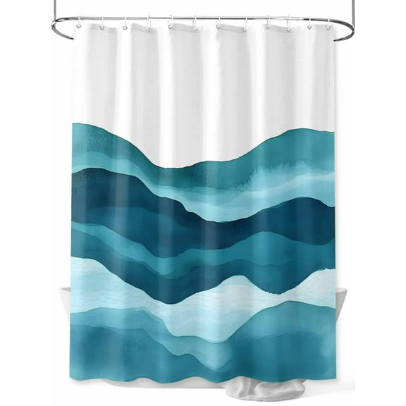 Teal Blue Shower Curtain, Water Ripple Abstract Gradient Coean Waves Waterproof Shower Curtain Set with 12 Hooks Lightweight Washable Fabric Shower Curtains for Bathroom 60x72 Inches