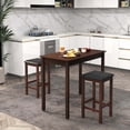 thumbnail image 2 of Costway Ensemble de 3 Pcs Table de Bar Table à Manger et 2 Tabourets de Bar Rembourrés en Cuir PVC Brun Rustique, 2 of 10
