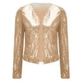 thumbnail image 5 of felwors Women's Sequin Open Front Cropped Jacket - Sparkly Party Blazer Long Sleeve Glam Outerwear Beige, M, 5 of 6