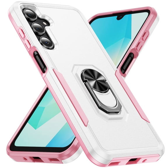 XPM for Samsung Galaxy A17 5G Phone Case, Hybrid Rugged Tough 2in1 Drop-Proof Protection Military Grade Armor with Metal Ring Stand Cover for Galaxy A17 (White Pink)