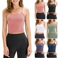 thumbnail image 2 of Camisola sólida para mujer, tirantes finos para los hombros, camisetas sin mangas recortadas ajustadas, 2 of 7