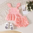 thumbnail image 2 of UAYOTSE Toddler Baby Girl Summer Outfit 6 12 18 24 Months 2T 3T Flowers Crew Neck School Wear Short Sleeve T Shirt Tops and Shorts 2 Pcs Clothes Set,Sizes 3-6 Months, 2 of 5
