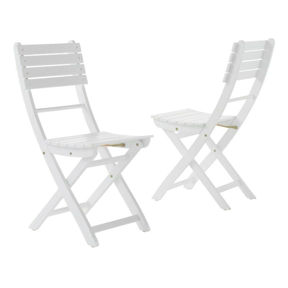 Vicaro Outdoor Acacia Wood Foldable Dining Chairs, Set of 2, White Finish