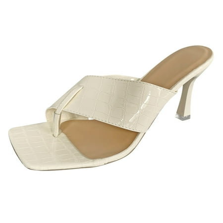 

fvwitlyh Beach Sandals Womens Square Toe Heeled Sandals Dressy Summer High Heels Ankle Strap Wedding Dress Shoes