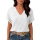thumbnail image 4 of Camisetas Casuales de las Mujeres de Moda Suelta Manga Corta V-Cuello Superior con Doble Capa Arrugado Detalle, Suave Poliéster Color Sólido Blusa para el Uso Diario, Camisetas de Cuello en V de las, 4 of 9