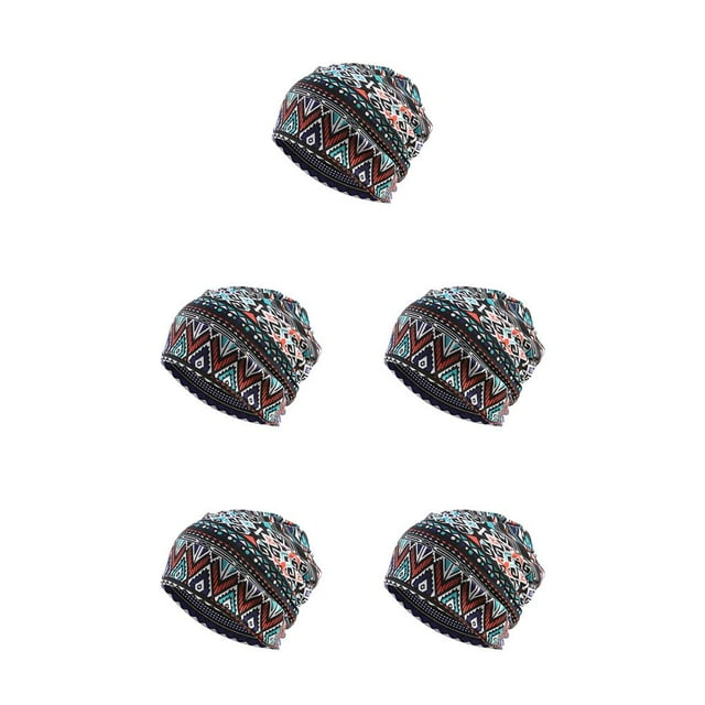 Maytalsory Bonnet Ethnique Style Hijab Floral Imprimé Coloré Turban Réglable Oreille Protection Style Accessoires Bonnet Bleu Losange 5Set