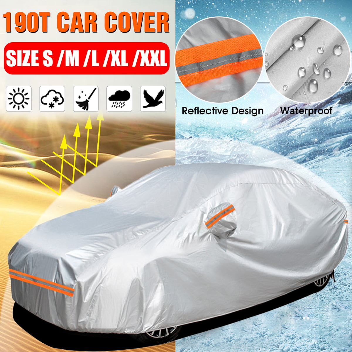 Large 190T Full Car Cover Waterproof Outdoor Dust Scratch Rain UV Sun Protection 