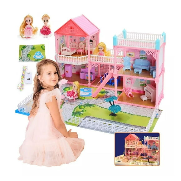 Casa De Muñecas Diy Con 2 Muñecas Y Luces De Colores
