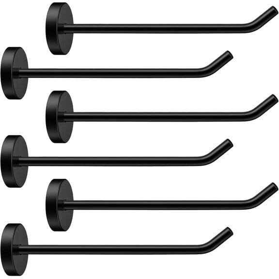 6 Pack Coat Hooks, 8 Inch Long Nose Wall Mount Hook, Heavy Duty Wall Mounted Hook Robe Hooks, 304 Stainless Steel Towel Hangers for Bathroom Livingroom Kitchen Garage Hotel (Black)