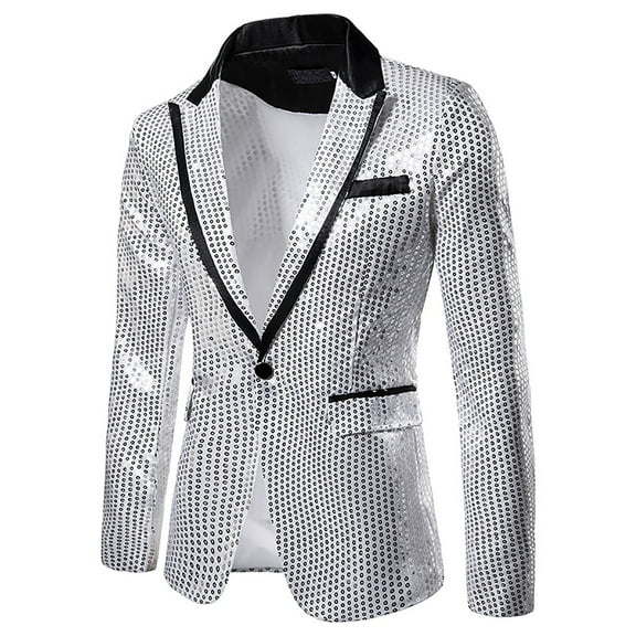 HWRETIE Men's Winter Fashion Personality Sequins Casual Suit Jacket,Shiny Party Coat Trendy Stylish Outerwear