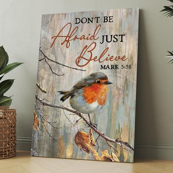 Bird Mark 5:36 Bible Verse Vintage Framed Canvas Wall Art, Christian Wall Decor for Office Living Room Bed Room, Inspirational Religious Wall Decor Gift