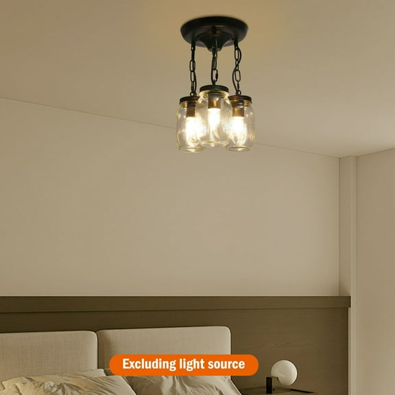 110V  3-Light Modern Glass Mason Jar Pendant Lighting Island Kitchen Loft Cafe Ceiling Light Chandelier