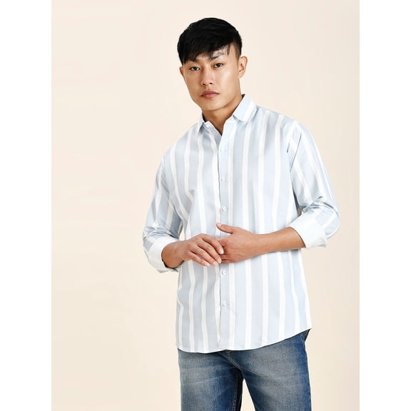 TryBuy Truro Striped Men's Button-Up Shirts, Full Sleeves Casual Dress Shirt, Sizes M