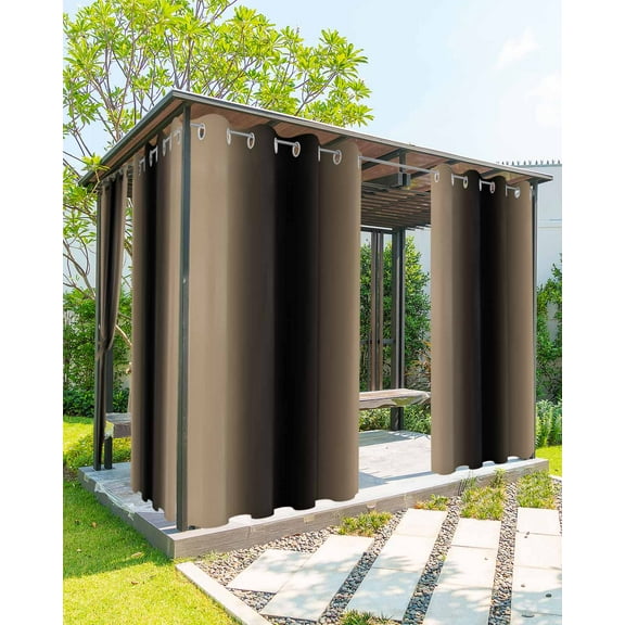 Outdoor Curtains for Patio Ombre Abstract Gradient Khaki and Black Waterproof Privacy Outside Curtains with Tiebacks Grommet Top Pergola Curtains for Porch Cabana Gazebo 2 Panels, 54x95 inch