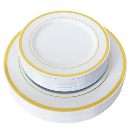 Salads For A Christmas Party JL Prime 50 Piece Gold Plastic Plates for 25 Guests, Heavy Duty Reusable Disposable Plastic Plates with Gold Rim for Party and Wedding with 25 Dinner Plates & 25 Salad Plates ()