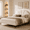 Boucle White, variant on VELOCAVA Full Size Bed Frame with Seashell Headboard, Velvet-Like Upholstered Bed with Wood Slat Support, Dusty Lavender