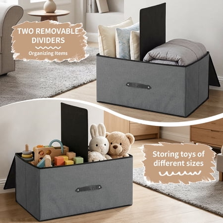HONEIER Large Toy Box, Toy Box with Lid, Foldable Toy Box Storage Chest for Kids Playroom Nursery Living Room, 24 x 16 x 12 Inches, Gray
