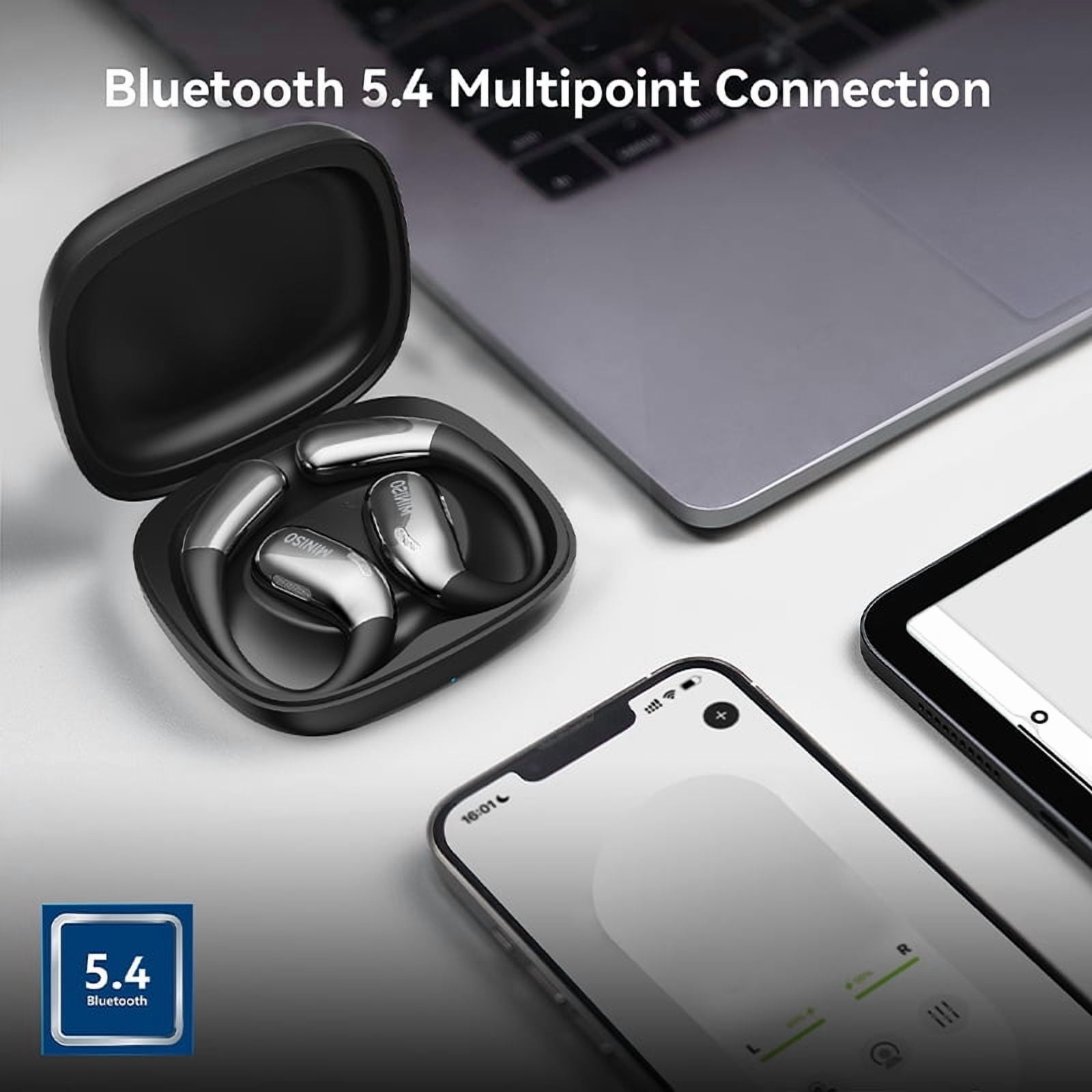 MINISO X28 Wireless Bluetooth 5.4 Open-Ear Earbuds, AI Translator, Noise-Cancelling Headphones, 130+ Languages, 40H Playtime,Black + Earbud Case