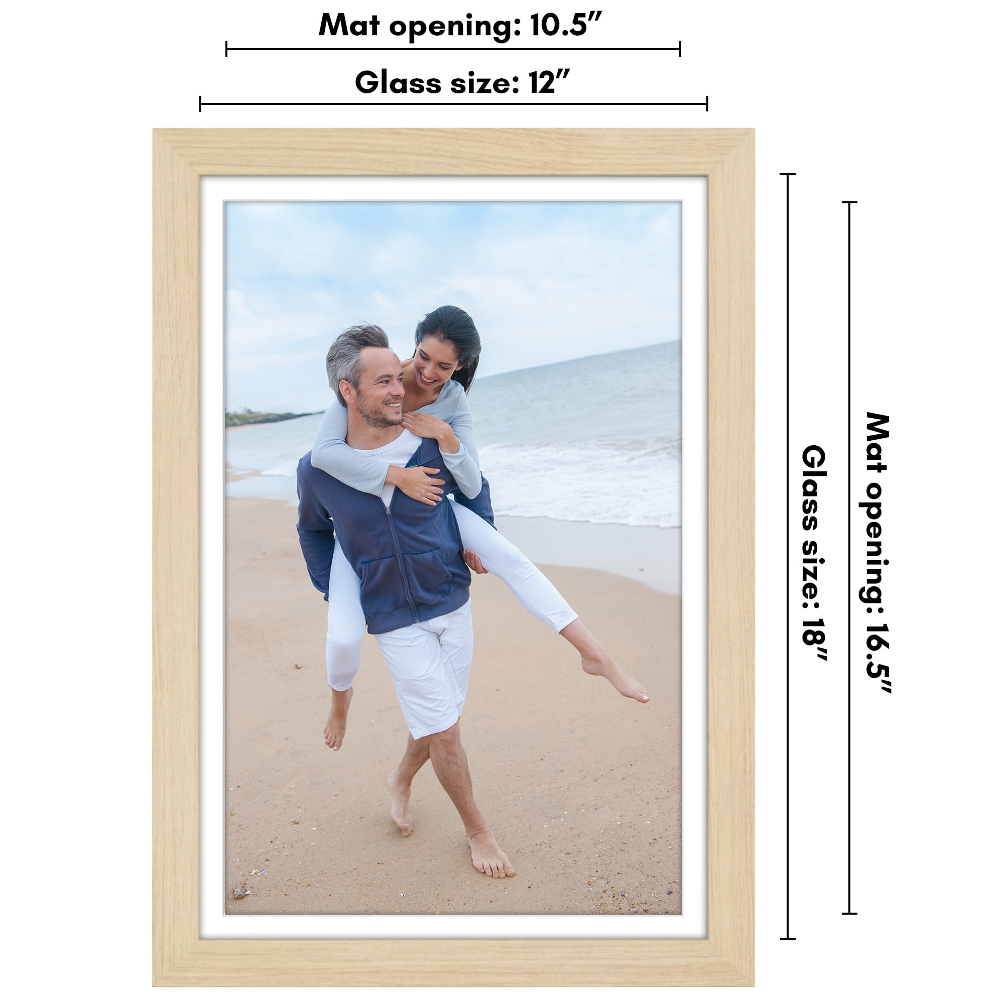 Americanflat 12x18 Poster Frame with Shatter-Resistant Glass with 11x17 Mat Display Photo Hudson - Natural Oak