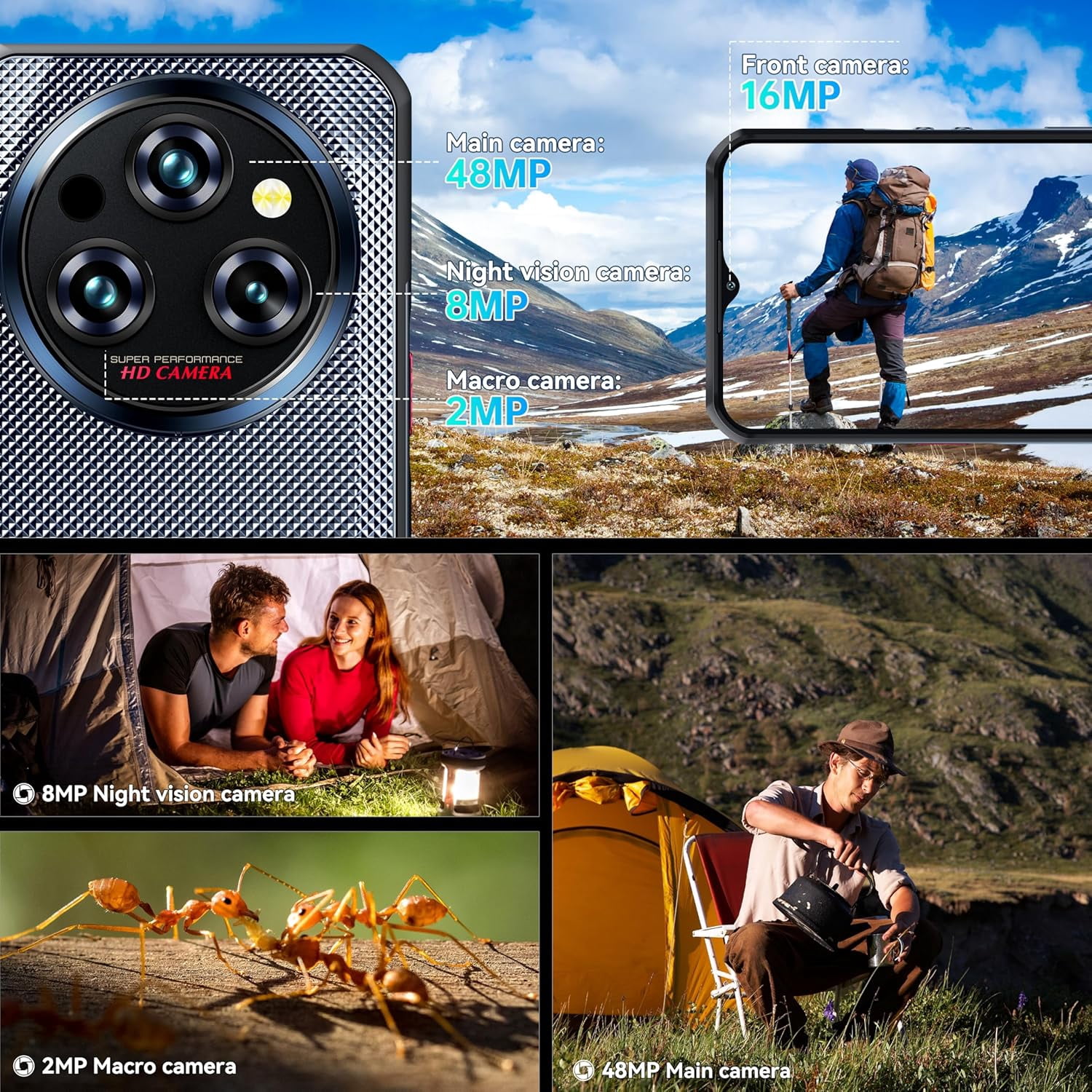 OUKITEL WP35S Rugged Smartphone Unlocked Android 14-24GB+256GB 11000mAh Large Battery, 6.56" FHD+ Phone, 48MP Main Camera IP68/IP69K Waterproof Cell Phone 4G Dual SIM NFC/OTG/BT5.0/T-Mobile