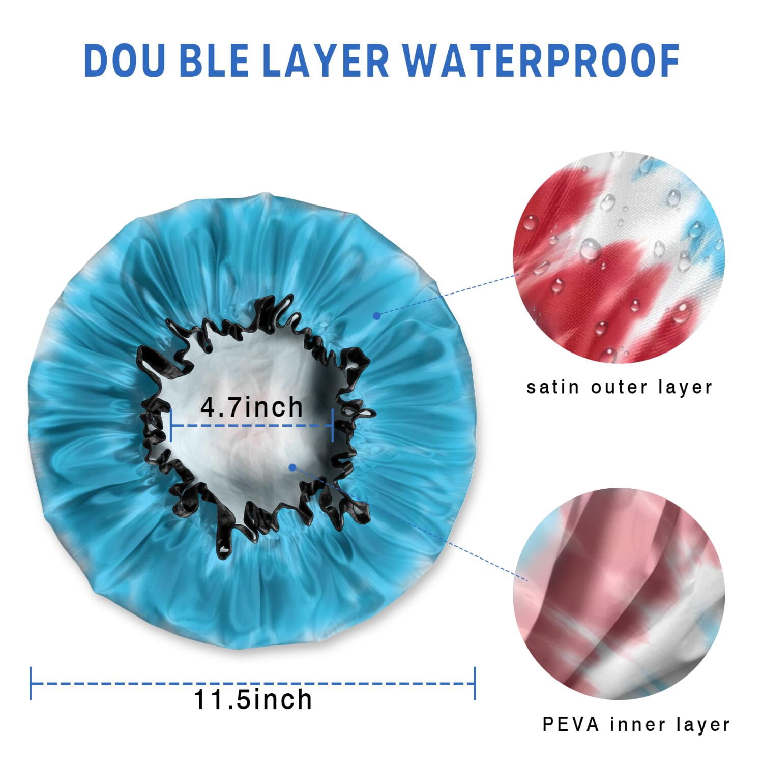 Shower Caps,Red Blue Tie Dye Spiral Waterproof Shower Cap for Women 4 Pieces,Double Reusable Hair Cover for Shower PEVA Elastic Stretch Hem