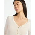 thumbnail image 4 of Scoop Women’s Ribbed V Neck Henley Top with Long Sleeves, Sizes XS-XXL, 4 of 5
