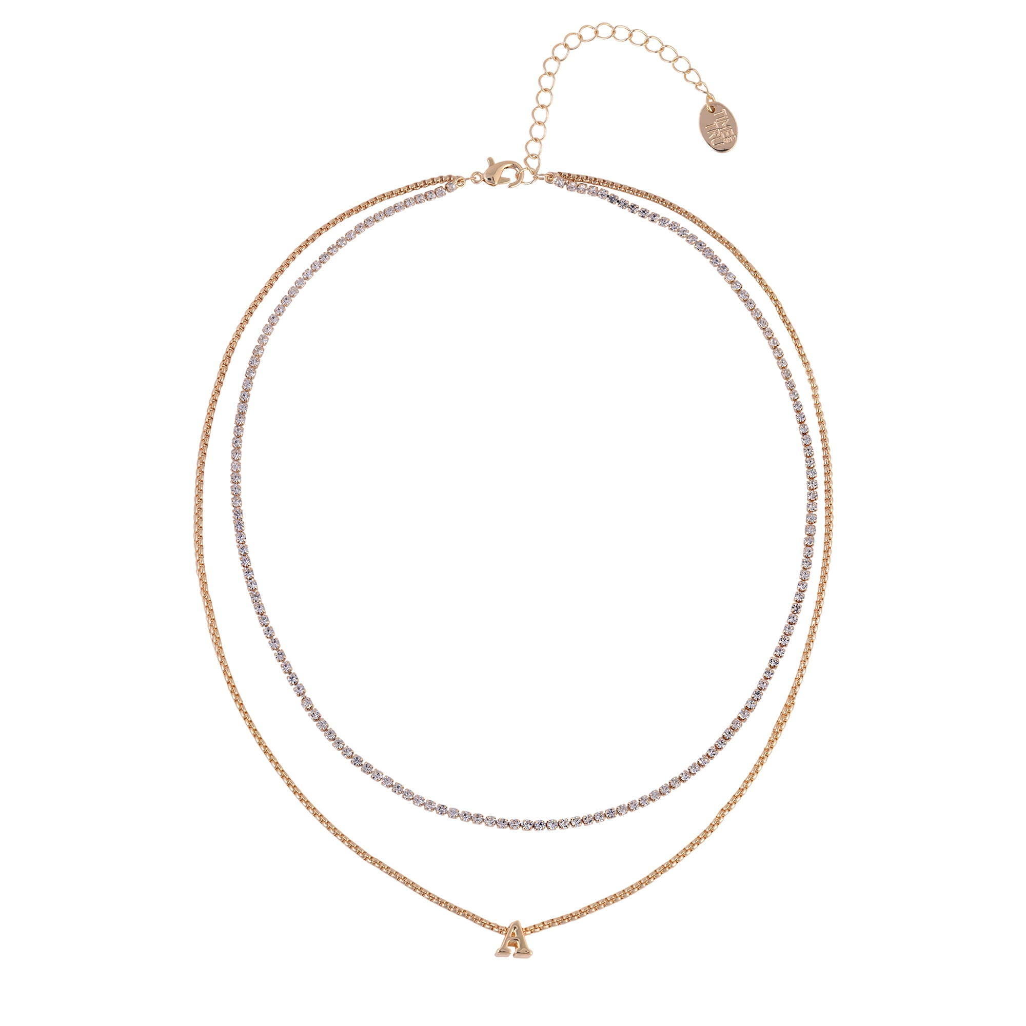 Time and Tru Goldtone 2-Row Rhinestone and Initial "A" Necklace