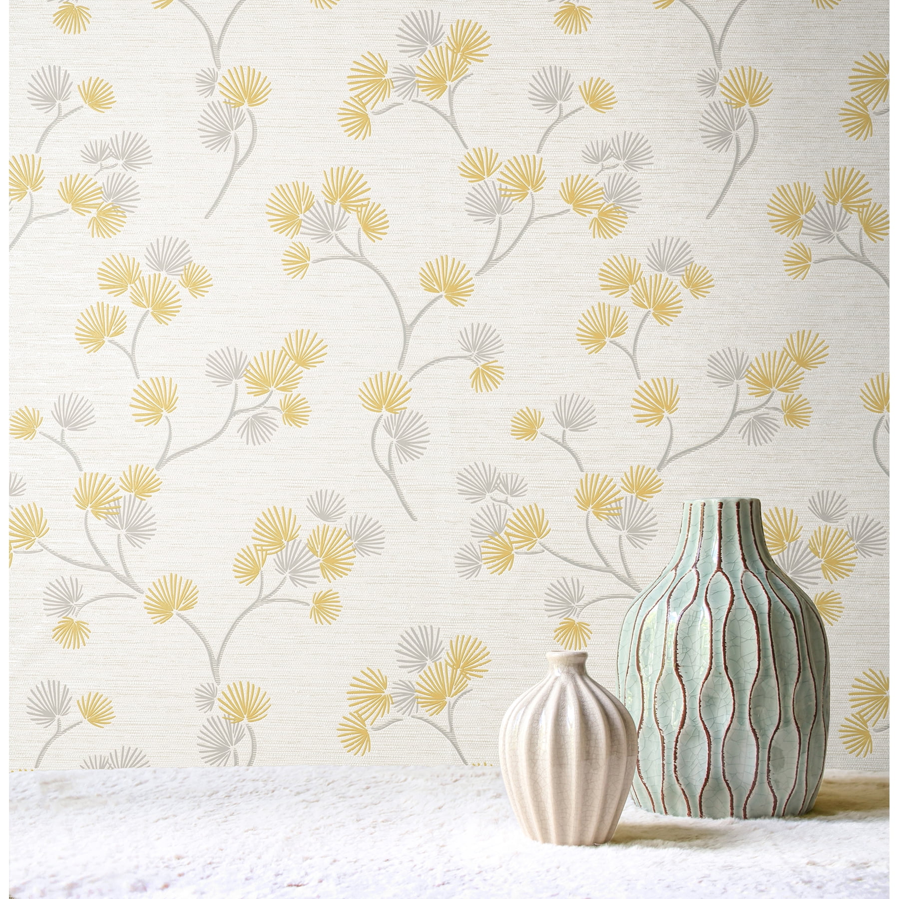 Fine Decor Kira Mustard Trail Wallpaper, 20.5-in by 33-ft