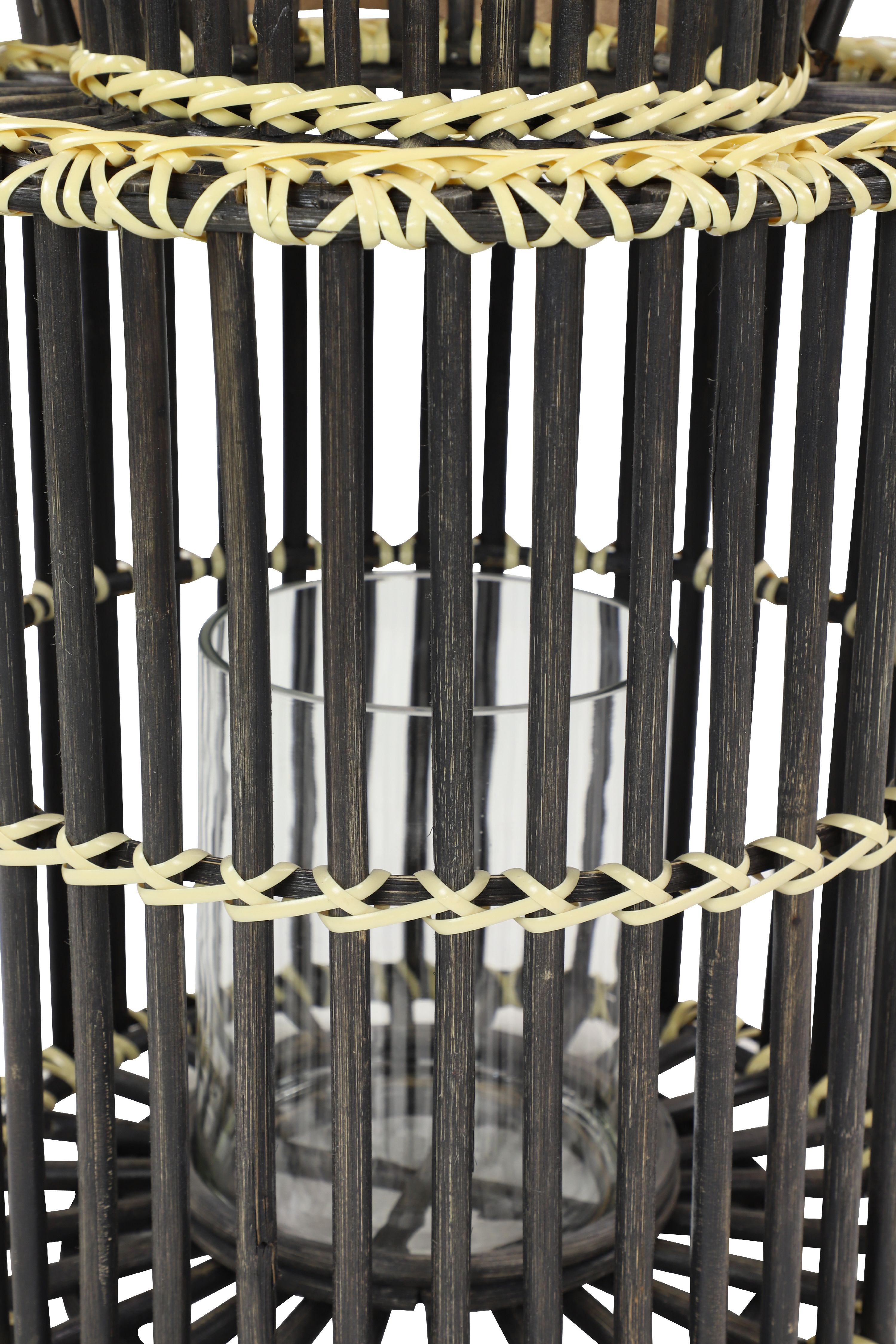 Decmode - 14” x 18” Large Cylindrical Black Rattan Rustic Lantern, Birdcage Shape