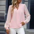 thumbnail image 4 of Women's Elegant V-Neck Blouse with Sheer Long Sleeves, Lightweight Chiffon Top for Work or Casual Wear, Pink, 4 of 4